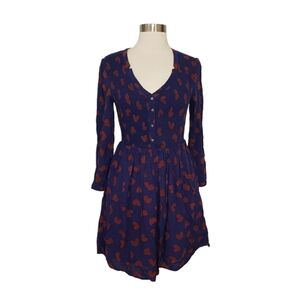 Anthropologie Maeve Small Petite Heart Patterned Long Sleeve Smocked Dress